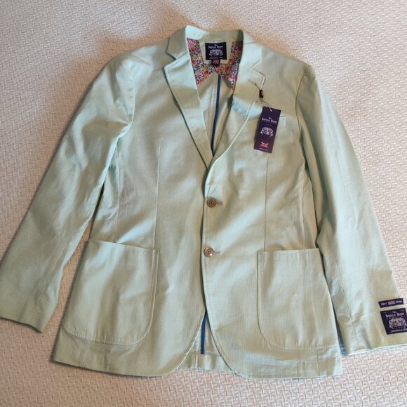 Savile Row Other - The Savile Row Co Maddox Mens Striped Blazer Jacket Sports Coat Tan White 38R